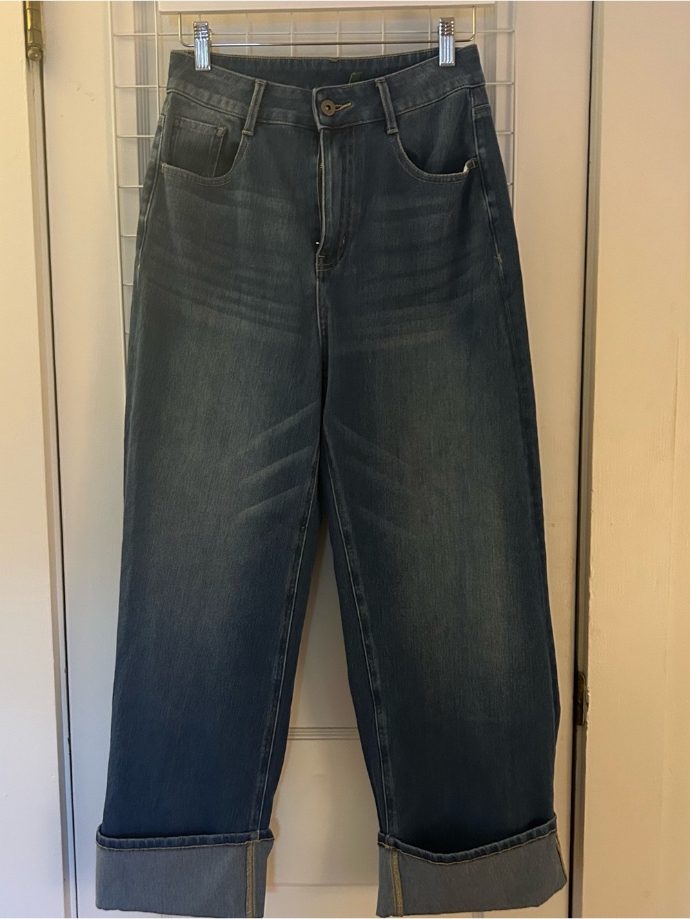 Halara Flex™ High Waisted Pockets Rolled Hem Wide Leg Washed Casual Jeans